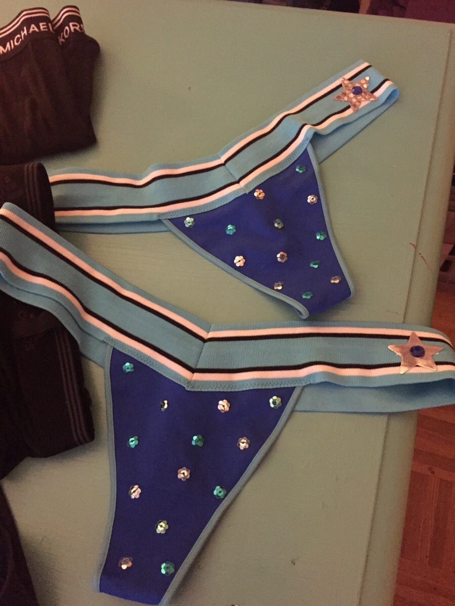 Blue embellished thongs - 
