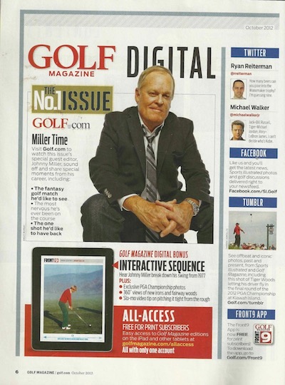 Golf Magazine, October 2012
Photo spread featuring Johnny Miller